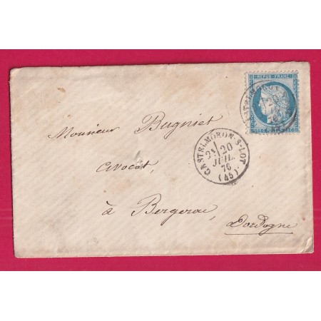 N°60 CAD TYPE 16 CASTELMORON SUR LOT ET GARONNE 1876 POUR BERGERAC DORDOGNE