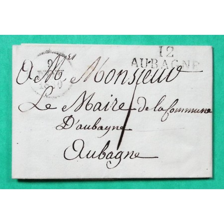MARQUE 12 AUBAGNE BOUCHES DU RHONE CORRESPONDANCE LOCALE TAXE 1 35x12 1830