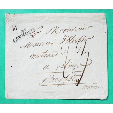 MARQUE 37 GRENOBLE ISERE TAXE MANUSCRITE 23 POUR FELINES DROME MENTION POIDS