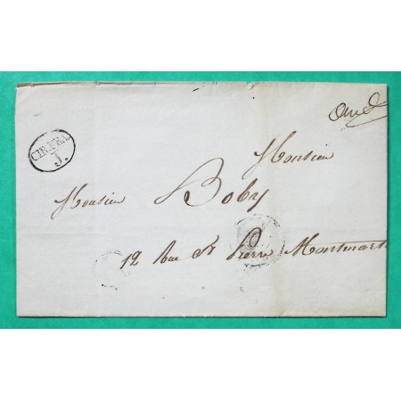 MARQUE CIRCULAIRE FRANCHE CIR.FRA.J BUREAU J PARIS POUR MONTMARTRE 1828
