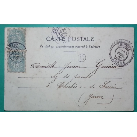 N°111 x2 BLANC CAD CHABLIS YONNE BOITE RURALE E MILLY POUR CHICHEE CARTE POSTALE 1905 LETTRE COVER FRANCE
