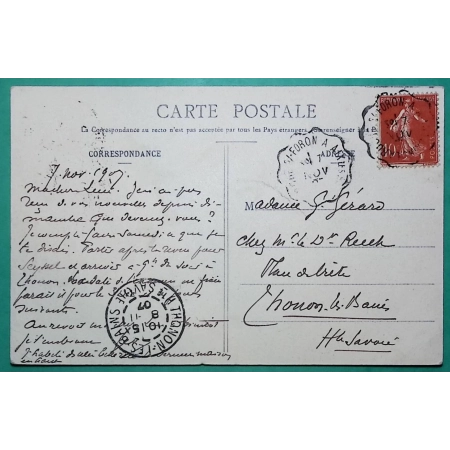 N°135 SEMEUSE CONVOYEUR LIGNE LA ROCHE SUR FORON A AIX LES BAINS POUR THONON LES BAINS HAUTE SAVOIE CP 1907 COVER FRANCE