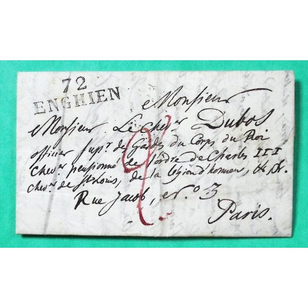 MARQUE 72 ENGHIEN SEINE ET OISE ACHEMINE DE MADRID ESPAGNE POUR PARIS 1826
