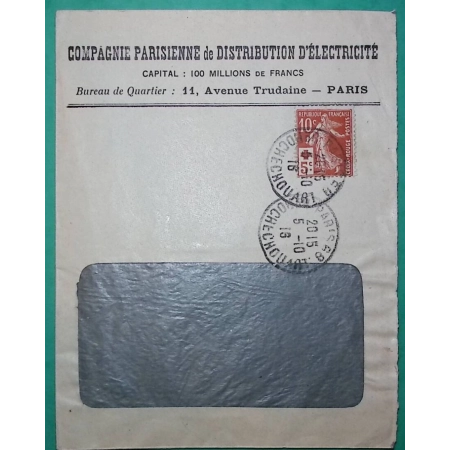 N°147 SEMEUSE CROIX ROUGE LETTRE COMPAGNIE PARISIENNE DE DISTRIBUTION D'ELECTRICITE 1916 COVER FRANCE