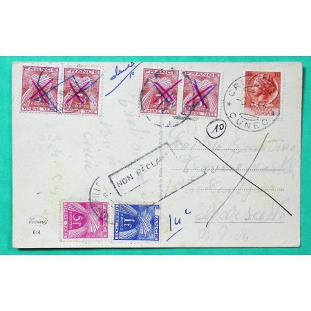 CARTE POSTALE CRISSOLO ITALIE TAXE GERBES 18F ANNULATION PLUME NON RECLAME 1954