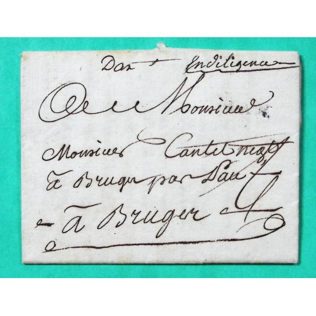 MARQUE DAX LANDES MANUCRITE + TAMPON  EN DILIGENCE POUR BRUGES GIRONDE 1786