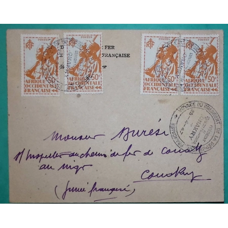 LETTRE VOYAGE DU PRESIDENT DE LA REPUBLIQUE FRANCAISE A CONAKRY GUINEE AOF 1947 COVER FRANCE