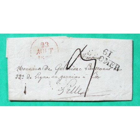MARQUE 61 ST OMER PAS DE CALAIS + DATEUR A ROUGE POUR LILLE NORD 1828