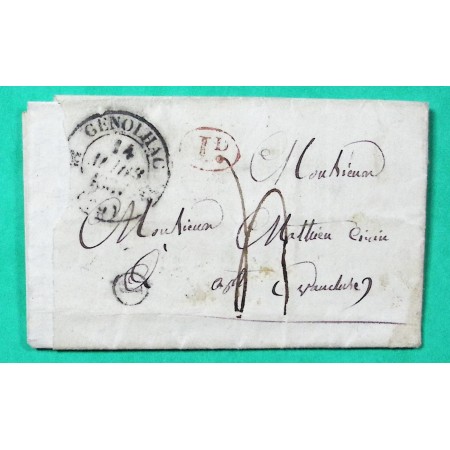 CAD TYPE 12 GENOLHAC GARD DECIME + BOITE RURALE J PORTES POUR APT VAUCLUSE 1837