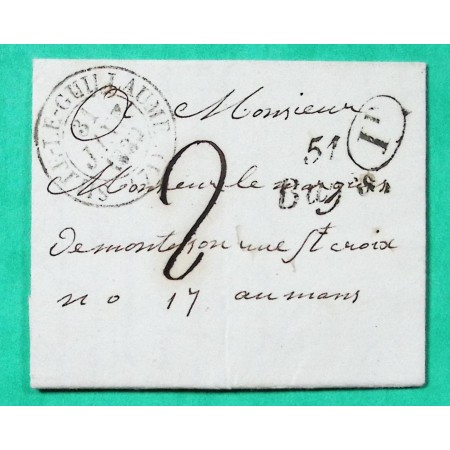 CURSIVE 51 BAYS MAYENNE + CAD TYPE 13 SILLE LE GUILLAUME SARTHE DECIME RURAL POUR LE MANS 1839