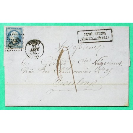 N°22 GC 1818 HYERES VAR AFFRANCHISSEMENT INSUFFISANT TAXE 4 POUR TOULON 1863