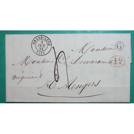 CAD TYPE 15 GRAND LUCE SARTHE DECIME + BOITE RURALE G ST VINCENT DU LOROUËR POUR ANGERS 1844 LETTRE COVER FRANCE