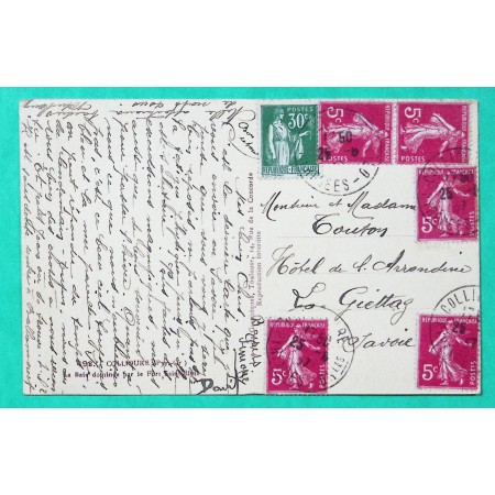 N°278B + 280 SEMEUSE PAIX BEL AFFRANCHISSEMENT CARTE POSTALE COLLIOURE PYRENEES ORIENTALES 1937