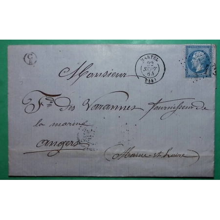 N°22 GC 2244 MARTEL LOT BOITE RURALE SUPPLEMENTAIRE C2 ST DENIS LES MARTEL POUR ANGERS MAINE ET LOIRE 1864 COVER FRANCE