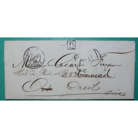CAD TYPE 15 SENLIS OISE BOITE URBAINE D 22 RUE NEUVE DE PARIS POUR CREIL TAXE 30 1863 LETTRE COVER FRANCE