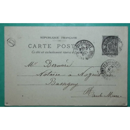 ENTIER SAGE 10C CARTE POSTALE BOURMONT HAUTE MARNE BOITE RURALE D ROMAIN SUR MEUSE POUR BASSIGNY 1898 COVER FRANCE