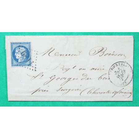 N°60A GC 1189 COURTALAIN EURE ET LOIR POUR ST GEORGES DU BOIS CHARENTE INFERIEURE 1872