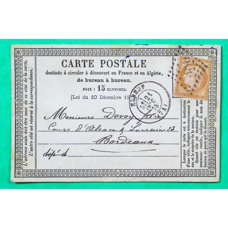 N°55 BELLE COULEUR BISTRE ORANGE CARTE PRECURSEUR GC 1386 ELBEUF SEINE INFERIEURE 1875
