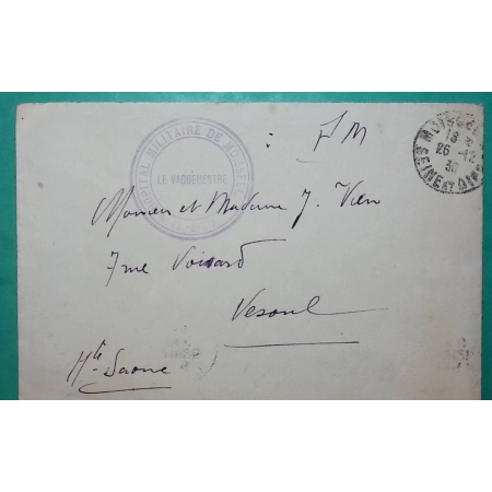 FRANCHISE MILITAIRE FM HOPITAL DE MOISSELLES SEINE ET OISE POUR VESOUL HAUTE SAONE 1939 WW2 LETTRE COVER FRANCE