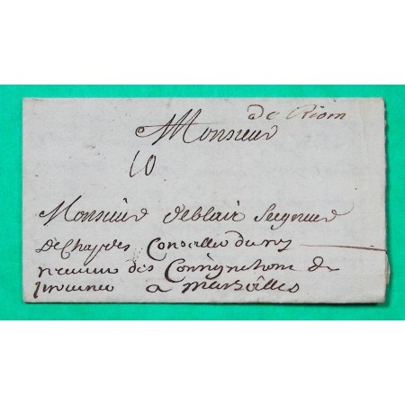 MARQUE MANUSCRITE RIOM PUY DE DOME POUR MARSEILLE BOUCHES DU RHONE LN N°1A 1707
