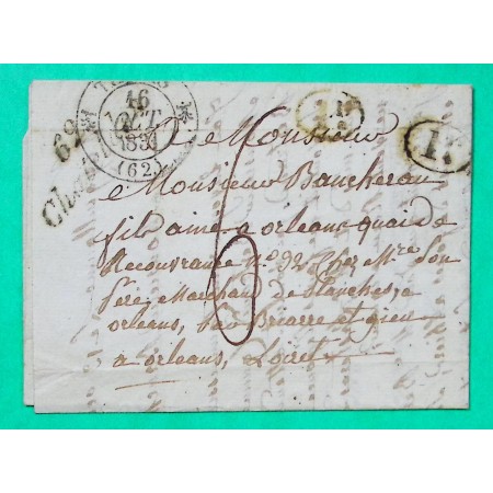 CURSIVE CHATELDON PUY DE DOME + CAD TYPE 12 THIERS DECIME RURAL PUY GUILLAUME 1831