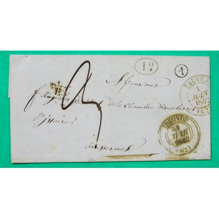 CAD TYPE 13 TAUVES PUY DE DOME DECIME + BOITE RURALE A POUR LE VERNET 1842