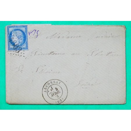 N°60C GC 4603 ARCONSAT PUY DE DOME BUREAU SUPPLEMENTAIRE POUR ROANNE LOIRE 1875