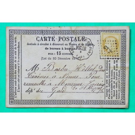 N°55 CARTE PRECURSEUR CONVOYEUR ST HIPPOLYTE DU FORT LIGNE VIG.LU GARD POUR NIMES GARD 1875