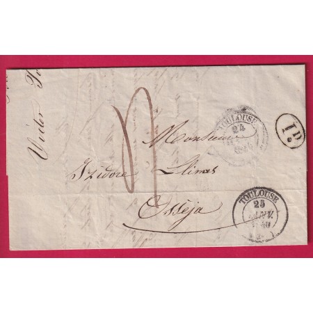 PRECUSEUR APRES LE DEPART CAD TYPE 14 TOULOUSE HAUTE GARONNE 24 PUIS 25 JANVIER 1840 POUR OSSEJA PYRENEES ORIENTALES