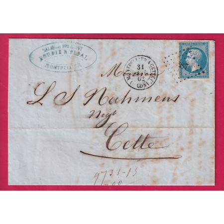 N°14 PC 387 CETTE CONVOYEUR STATION PRECURSEUR MONTPELLIER A CETTE POUR CETTE 1862 INDICE 17