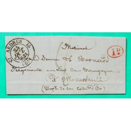 CAD TYPE 12 ARDRES PAS DE CALAIS DECIME RURAL AUTINGUES POUR MEURSAULT COTE D'OR 1833