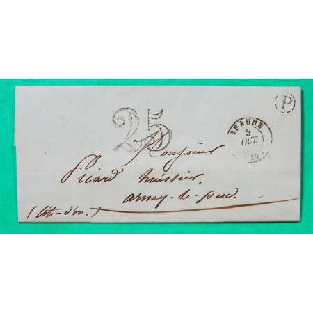 CAD TYPE 15 BEAUNE COTE D'OR BOITE RURALE P ALOXE CORTON POUR ARNAY LE DUC TAXE 25 1852