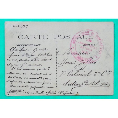 FRANCHISE MILITAIRE FM HOPITAL DEPOT DE CONVALESCENTS ANTIBES ALPES MARITIMES CARTE POSTALE 1915 WW1