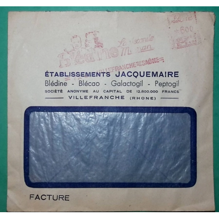 ENVELOPPE PUB EMA BLEDINE LA SECONDE MAMAN ETABLISSEMENTS JACQUEMAIRE VILLEFRANCHE SUR SAONE LETTRE COVER FRANCE