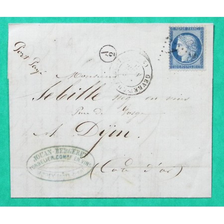 N°37 TYPE SIEGE GC 1647 GEVREY CHAMBERTIN COTE D'OR BOITE RURALE SUPPLEMENTAIRE A2 MOREY ST DENIS 1871