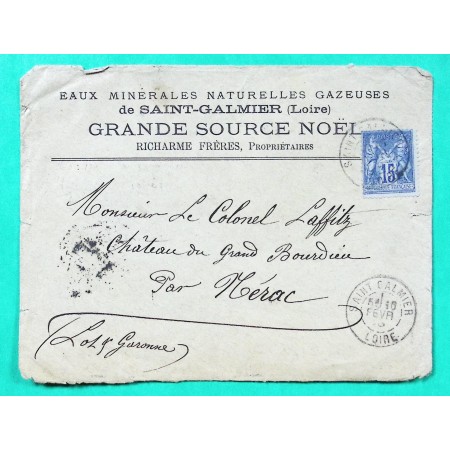 N°90 SAGE LETTRE ENTETE PUBLICITAIRE EAUX MINERALES ST GALMIER GAZEUSES ST GALMIER LOIRE 1888