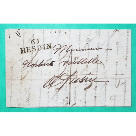 MARQUE 61 HESDIN PAS DE CALAIS LETTRE ABBEVILLE SOMME CORRESPONDANCE LOCALE TAXE 1 1826