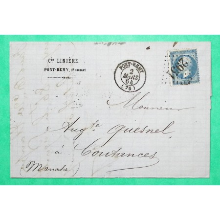 N°22 GC 2951 PONT REMY SOMME POUR COUTANCES MANCHE 1864