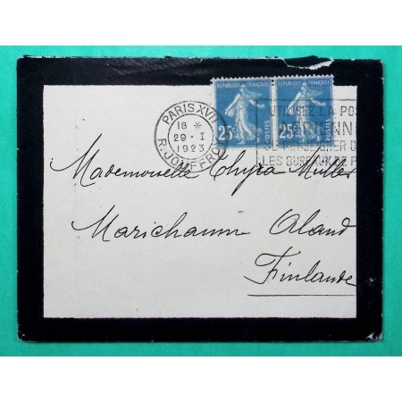 N°140 x2 SEMEUSE LETTRE PARIS POUR MARIEHAMN ALAND FINLANDE 1923