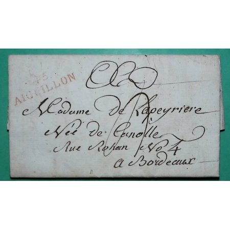MARQUE 45 AIGUILLON LOT ET GARONNE ROUGE DEPART MIRAIL POUR BORDEAUX GIRONDE 38x11 1818 LETTRE COVER FRANCE