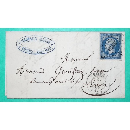 N°14 PC 3378 TOTES SEINE INFERIEURE POUR ROUEN 1860