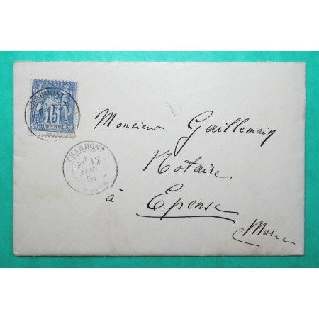 N°90 SAGE CAD TYPE 18 CHARMONT MARNE BOITE RURALE A POSSESSE POUR EPENSE 1891