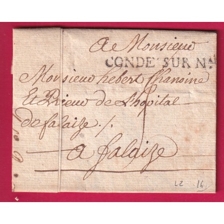 MARQUE CONDE SUR NOIREAU CALVADOS 1762 LENAIN N°2 INDICE 16 POUR FALAISE