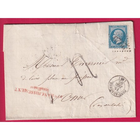 N°22  GC 2925 PONT AUDEMER EURE TAXE TAMPON 4 GRIFFE FABRICATION LOCALE AFFRANCHISSEMENT INSUFFISANT 1865