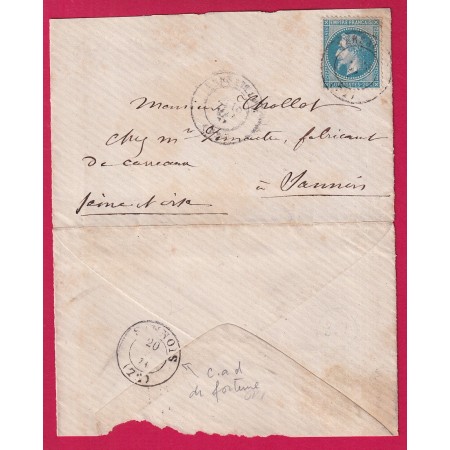 COMMUNE DE PARIS CAD DE FORTUNE SANNOIS EN ARRIVE SUR LETTRE DE VERSAILLE 20 MAI 1871 SEMAINE SANGLANTE