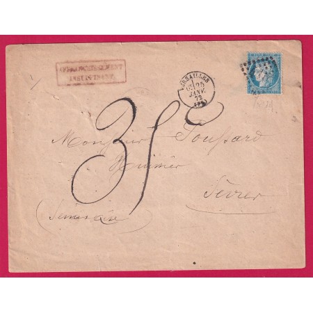 N°60 GC VERSAILLES 1872 TAXE 35 AFFRANCH INSUFF POUR SEVRES SEINE ET OISE