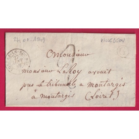 CAD TYPE 15 DU 27 JANVIER 1849 LORREZ LE BOCAGE SEINE ET MARNE BOITE RURALE G VILLEBON POUR MONTARGIS LOIRET