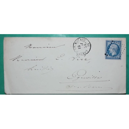 N°14 BLEU SUR AZURE PC 1767 LORREZ LE BOCAGE SEINE ET MARNE POUR EGREVILLE 1858 LETTRE COVER FRANCE
