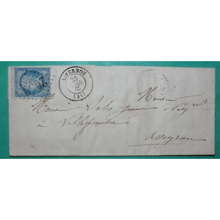 N°22 GC 2059 LIVERNON LOT POUR VILLEFRANCHE DE ROUERGUE AVEYRON 1867 LETTRE COVER FRANCE