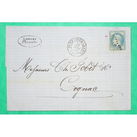 N°29 VARIETE TACHE MEDAILLON GC 3969 TONNAY CHARENTE INFERIEURE POUR COGNAC 1868